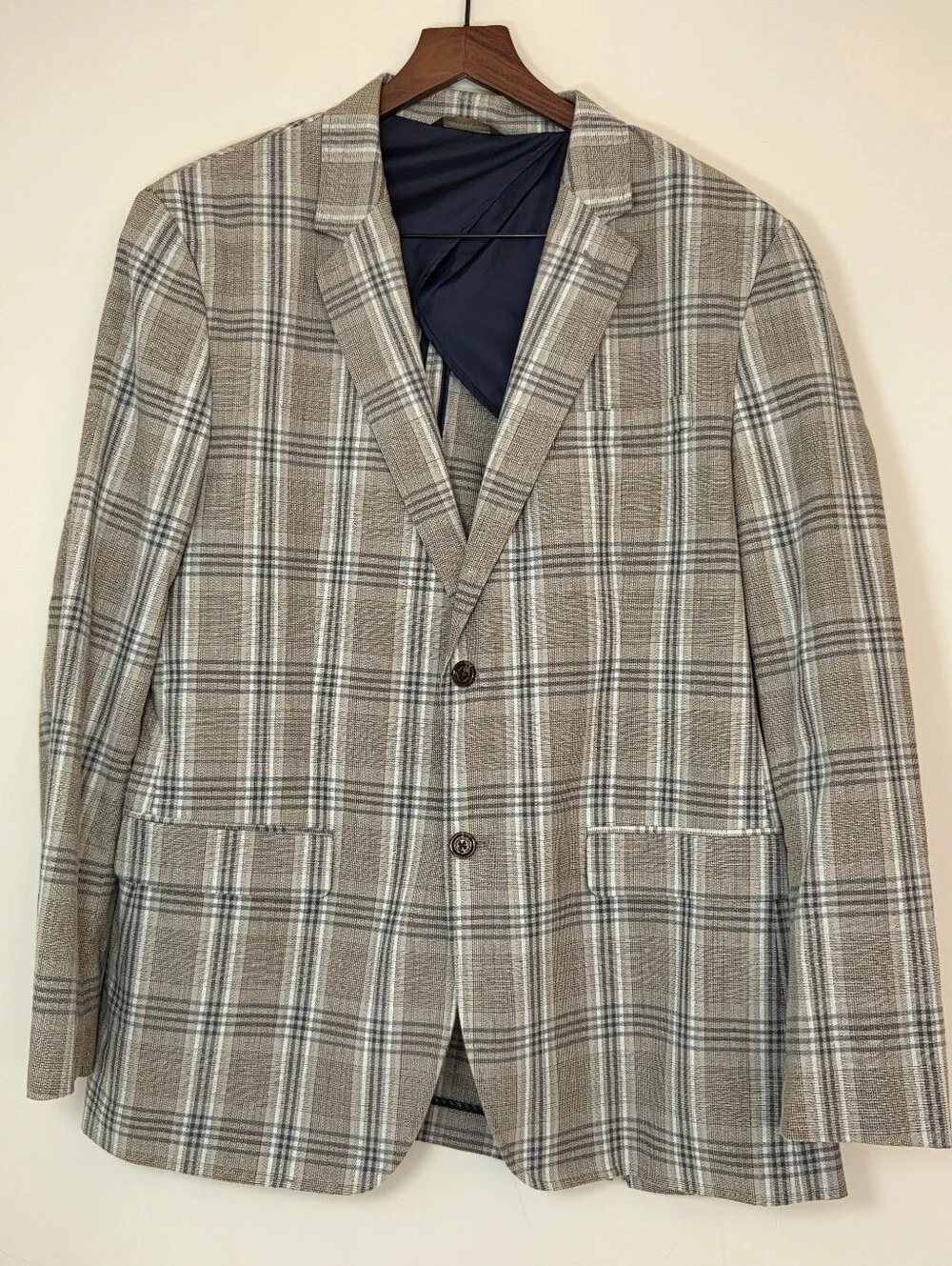 Tasso Elba Men's XL Plaid Cotton Blazer Sport Coat Preppy Ivy Business Casual